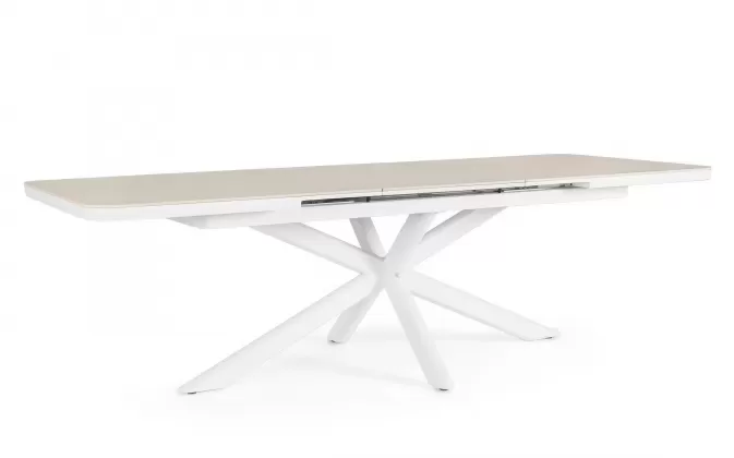Stół ogrodowy rozkładany z blatem z kamienia spiekanego w kolorze białym z aluminium Pascal 200-260 cm biały