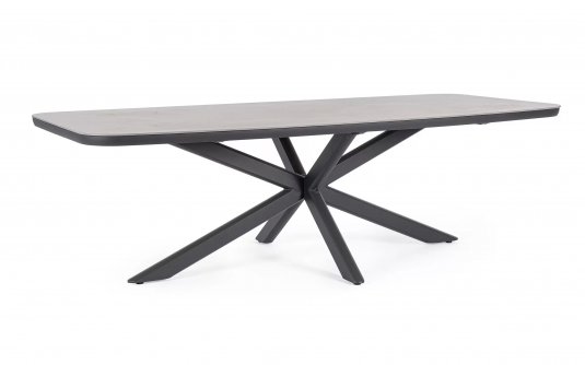 Duży grafitowy aluminiowy stół na taras ISACCO 240 z blatem kamiennym z zaokrąglonymi nogami