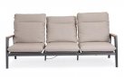 Trzyosobowa grafitowa sofa na taras MIGUEL pochylane oparcia beżowe poduszki sznurek polipropylenowy