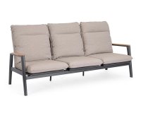 Trzyosobowa grafitowa sofa na taras MIGUEL pochylane oparcia beżowe poduszki sznurek polipropylenowy