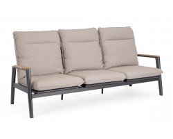 Trzyosobowa grafitowa sofa na taras MIGUEL pochylane oparcia beżowe poduszki sznurek polipropylenowy