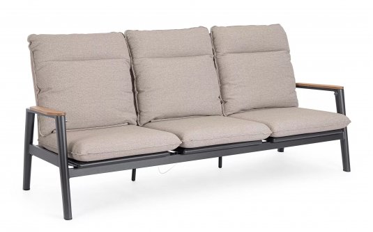 Trzyosobowa grafitowa sofa na taras MIGUEL pochylane oparcia beżowe poduszki sznurek polipropylenowy Trzyosobowa grafitowa sofa na taras MIGUEL pochylane oparcia beżowe poduszki sznurek polipropylenowy