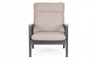 Fotel grafitowy na taras MIGUEL pochylane oparcie beżowe poduszki sznurek polipropylenowy