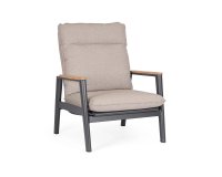 Fotel grafitowy na taras MIGUEL pochylane oparcie beżowe poduszki sznurek polipropylenowy