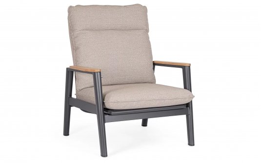 Fotel grafitowy na taras MIGUEL pochylane oparcie beżowe poduszki sznurek polipropylenowy Fotel grafitowy na taras MIGUEL pochylane oparcie beżowe poduszki sznurek polipropylenowy
