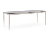 Stół ogrodowy jasnobeżowy NESTOR 220x100 z blatem ze szkła hartowanego z powłoką SprayStone