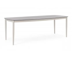 Stół ogrodowy jasnobeżowy NESTOR 220x100 z blatem ze szkła hartowanego z powłoką SprayStone