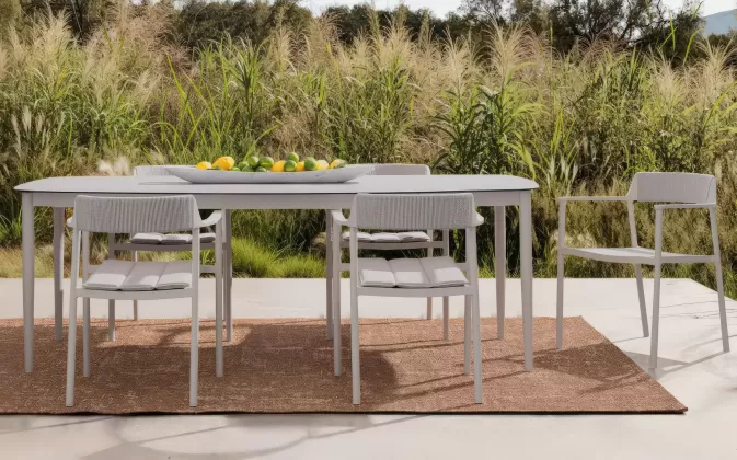 Stół ogrodowy jasnobeżowy NESTOR 220x100 z krzesłami Ropery