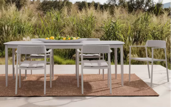 Stół ogrodowy jasnobeżowy NESTOR 220x100 z krzesłami Ropery