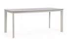 Jasnobeżowy stół aluminiowy na taras ogrodowy ALCORA 180x90 z blatem ze spiekanego kamienia