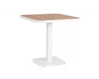 Kwadratowy biały stolik aluminiowy bistro BELMAR 75x75 blat z powłoką imitującą drewno