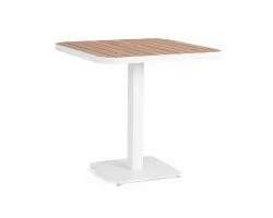 Kwadratowy biały stolik aluminiowy bistro BELMAR 75x75 blat z powłoką imitującą drewno
