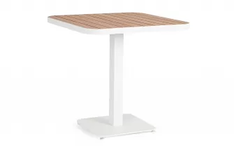 Kwadratowy biały stolik aluminiowy bistro BELMAR 75x75 blat z powłoką imitującą drewno