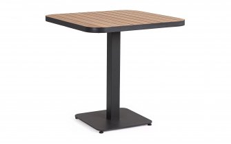 Grafitowy stół bistro ogrodowy kwadratowy aluminiowy BELMAR 75x75 blat powłoka imitacja drewna