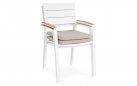 4x białe sztaplowane aluminiowe krzesło ogrodowe z podłokietnikami imitacja drewna ZELMAR 