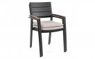 4x grafitowe sztaplowane aluminiowe krzesło ogrodowe z podłokietnikami imitacja drewna ZELMAR 