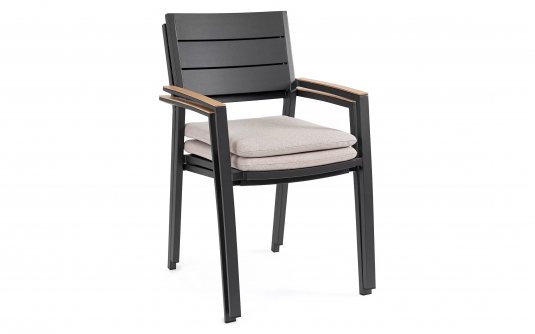 4x grafitowe sztaplowane aluminiowe krzesło ogrodowe z podłokietnikami imitacja drewna ZELMAR 4x grafitowe sztaplowane aluminiowe krzesło ogrodowe z podłokietnikami imitacja drewna ZELMAR