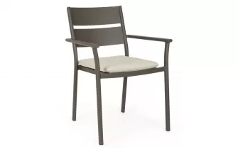 Ciemnokawowe sztaplowania krzesło aluminiowe z poduszką olefin molokai bizzotto