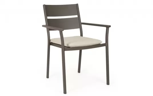 Ciemnokawowe sztaplowania krzesło aluminiowe z poduszką olefin molokai bizzotto