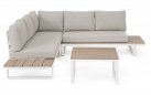 Zestaw ogrodowy narożny aluminiowy biało kremowy z platformą z efektem drewna zelmar bizzotto