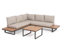 Aluminiowy grafitowy narożnik ogrodowy ZELMAR ze stolikiem i blatami imitującymi drewno