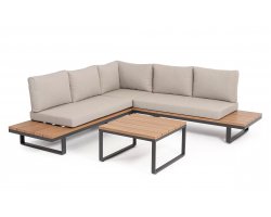 Aluminiowy grafitowy narożnik ogrodowy ZELMAR ze stolikiem i blatami imitującymi drewno