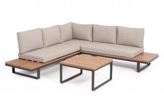 Aluminiowy grafitowy narożnik ogrodowy ZELMAR ze stolikiem i blatami imitującymi drewno