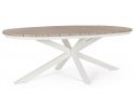 Stół ogrodowy owalnym kształcie aluminiowy nogi biało kremowe blad aluminium imitacja drewna powtarzanego zelmar 218x115 bizzotto