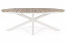 Stół ogrodowy owalnym kształcie aluminiowy nogi biało kremowe blad aluminium imitacja drewna powtarzanego zelmar 218x115 bizzotto