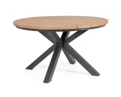 Okrągły stół aluminiowy grafitowy o średnicy 130 cm ZELMAR z blatem z powłoką drewnopodobną