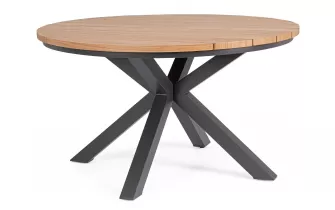 Okrągły stół aluminiowy grafitowy o średnicy 130 cm ZELMAR z blatem z powłoką drewnopodobną