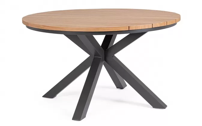 Okrągły stół aluminiowy grafitowy o średnicy 130 cm ZELMAR z blatem z powłoką drewnopodobną