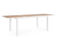 Biały ogrodowy stół aluminiowy rozkładany z blatem imitacja drewna 160-240 HILIJA bizzotto