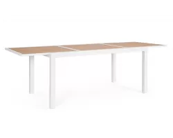 Biały ogrodowy stół aluminiowy rozkładany z blatem imitacja drewna 160-240 HILIJA bizzotto