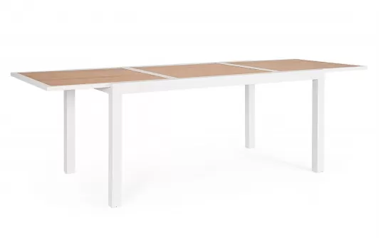 Biały ogrodowy stół aluminiowy rozkładany z blatem imitacja drewna 160-240 HILIJA bizzotto Biały ogrodowy stół aluminiowy rozkładany z blatem imitacja drewna 160-240 HILIJA bizzotto