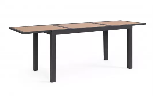 Grafitowy ogrodowy stół aluminiowy rozkładany z blatem imitacja drewna 140-210 HILIJA bizzotto