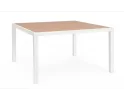 Biały ogrodowy stół aluminiowy kwadratowy z blatem imitacja drewna 136x136 HILIJA bizzotto