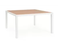 Biały ogrodowy stół aluminiowy kwadratowy z blatem imitacja drewna 136x136 HILIJA bizzotto