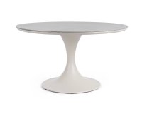 Beżowy okrągły stół na taras aluminiowy ARNOLD śr. 120 cm blat kamienny