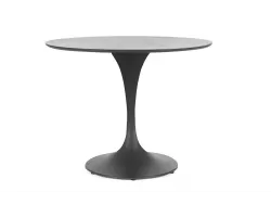 Grafitowy okrągły stół na taras aluminiowy ARNOLD śr. 90 cm blat kamienny