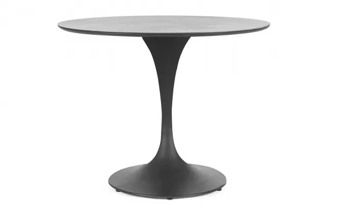 Grafitowy okrągły stół na taras aluminiowy ARNOLD śr. 90 cm blat kamienny