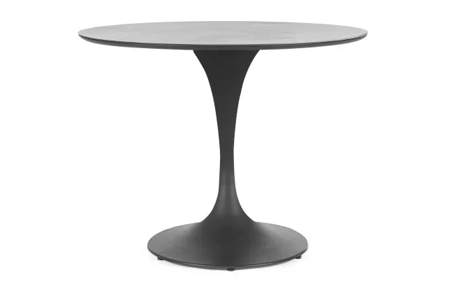 Grafitowy okrągły stół na taras aluminiowy ARNOLD śr. 90 cm blat kamienny