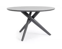Antracytowy okrągły stół na taras aluminiowy JULIAN śr. 120 cm blat kamienny spiekany