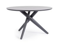 Antracytowy okrągły stół na taras aluminiowy JULIAN śr. 120 cm blat kamienny spiekany