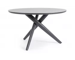 Antracytowy okrągły stół na taras aluminiowy JULIAN śr. 120 cm blat kamienny spiekany