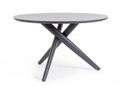 Antracytowy okrągły stół na taras aluminiowy JULIAN śr. 120 cm blat kamienny spiekany