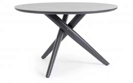 Antracytowy okrągły stół na taras aluminiowy JULIAN śr. 120 cm blat kamienny spiekany