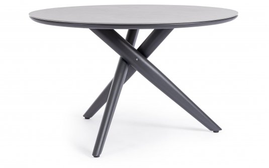 Antracytowy okrągły stół na taras aluminiowy JULIAN śr. 120 cm blat kamienny spiekany