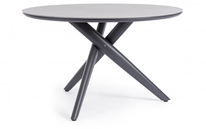 Antracytowy okrągły stół na taras aluminiowy JULIAN śr. 120 cm blat kamienny spiekany