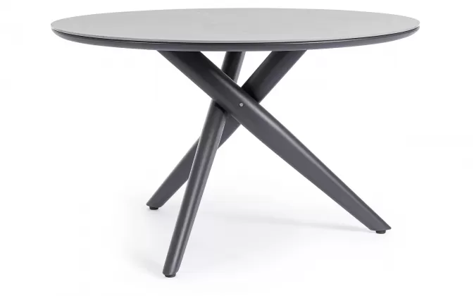 Antracytowy okrągły stół na taras aluminiowy JULIAN śr. 120 cm blat kamienny spiekany